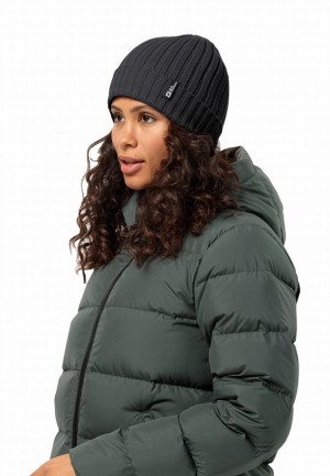 Bonnet Jack Wolfskin Rib Knit Femme Noir | 25217742