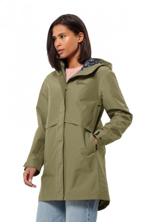 Manteaux De Pluie Jack Wolfskin Cape West Femme Vert Olive | 51790352