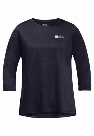 T Shirts Jack Wolfskin Crosstrail 3/4 Femme Bleu Marine | 23459886