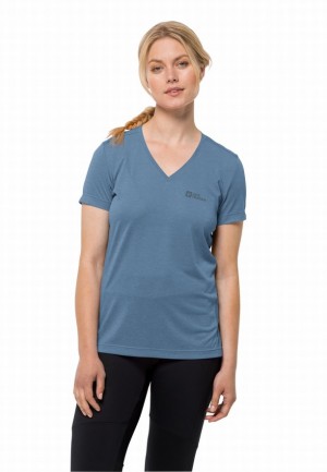 T Shirts Jack Wolfskin Crosstrail Femme Bleu | 21566289