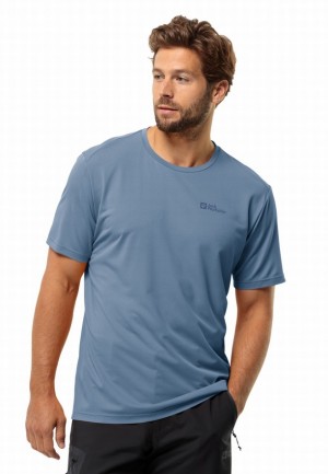 T Shirts Jack Wolfskin Delgami S/s Homme Bleu | 27221535