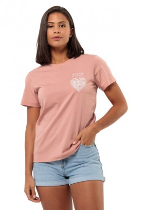 T Shirts Jack Wolfskin Discover Heart Femme Rose | 42867994