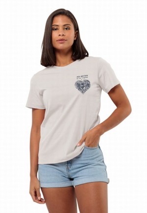 T Shirts Jack Wolfskin Discover Heart Femme Blanche | 80128165