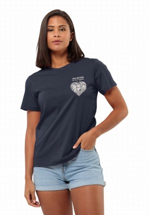 T Shirts Jack Wolfskin Discover Heart Femme Bleu Marine | 32500403