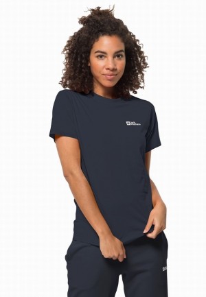 T Shirts Jack Wolfskin Essential Femme Bleu Marine | 84347692