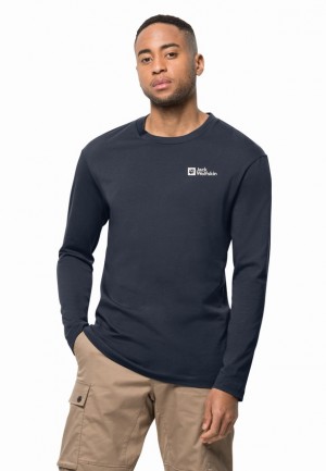 T Shirts Jack Wolfskin Essential Longsleeve Homme Bleu Marine | 62055977