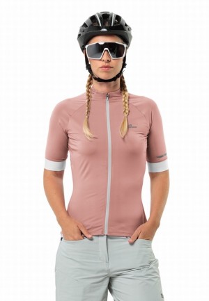T Shirts Jack Wolfskin Gravex Fz S/s W Bike Femme Rose | 97770400