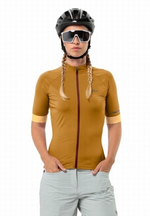 T Shirts Jack Wolfskin Gravex Fz S/s W Bike Femme Jaune | 94012662