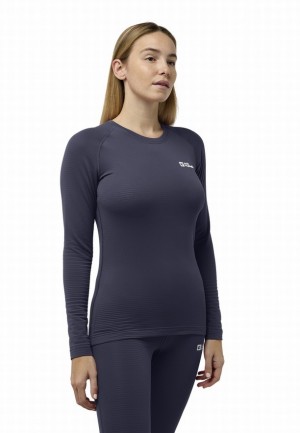 T Shirts Jack Wolfskin Infinite Warm Ls Femme Bleu Marine | 71660776