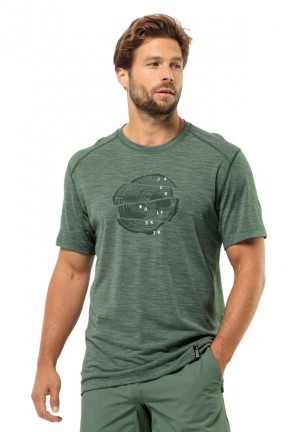 T Shirts Jack Wolfskin Kammweg Graphic S/s Homme Vert | 50151861