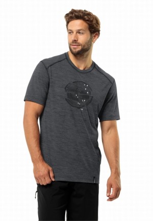 T Shirts Jack Wolfskin Kammweg Graphic S/s Homme Noir | 64075772