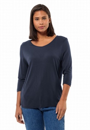 T Shirts Jack Wolfskin Mola 3/4 Femme Bleu Marine | 83735881