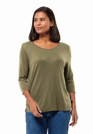 T Shirts Jack Wolfskin Mola 3/4 Femme Vert Olive | 15533574
