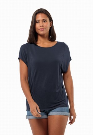 T Shirts Jack Wolfskin Mola Femme Bleu Marine | 20104810