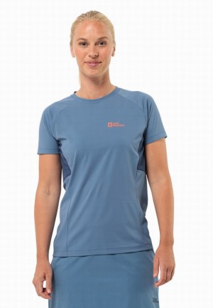 T Shirts Jack Wolfskin Narrows Femme Bleu | 33389688