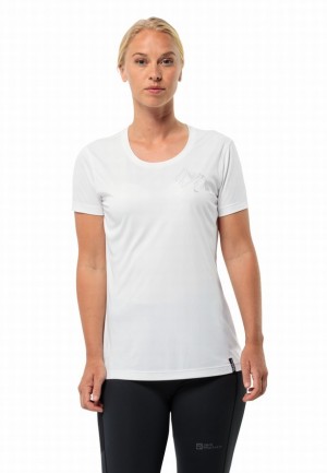 T Shirts Jack Wolfskin Peak Graphic Femme Blanche | 66659742