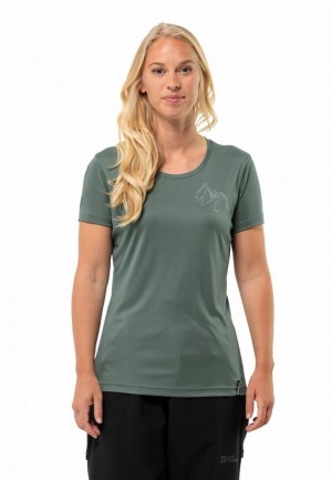 T Shirts Jack Wolfskin Peak Graphic Femme Vert | 53791212
