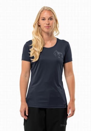 T Shirts Jack Wolfskin Peak Graphic Femme Bleu Marine | 79272523