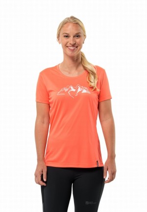 T Shirts Jack Wolfskin Peak Graphic Femme Orange | 53486178