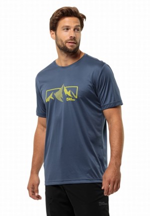 T Shirts Jack Wolfskin Peak Graphic Homme Bleu Marine | 77575132