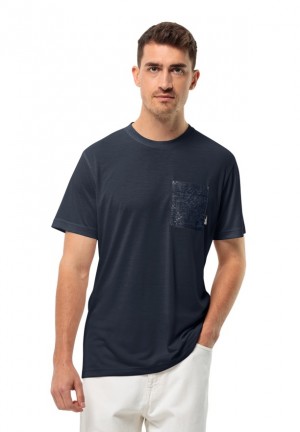 T Shirts Jack Wolfskin Pocket Karana Homme Bleu Marine | 90070773