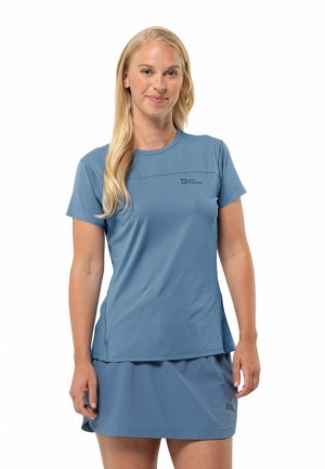 T Shirts Jack Wolfskin Prelight Chill Femme Bleu | 43700125