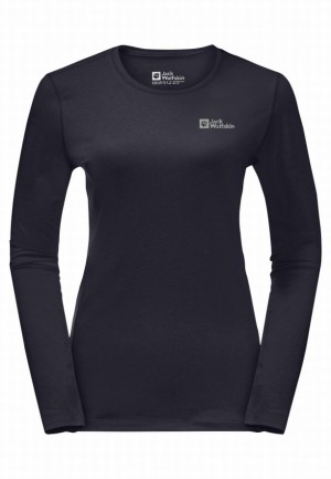 T Shirts Jack Wolfskin Skyhermal L/s Femme Bleu Marine | 22881209