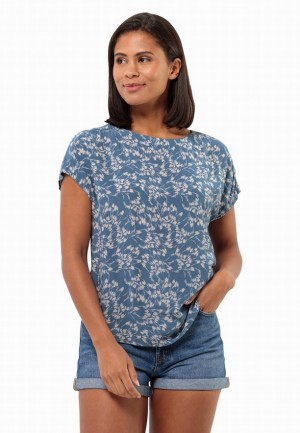 T Shirts Jack Wolfskin Sommerwiese Femme Bleu | 73756312