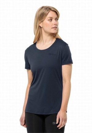 T Shirts Jack Wolfskin Tech Femme Bleu Marine | 61626358