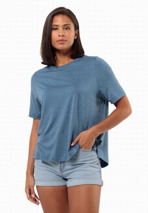 T Shirts Jack Wolfskin Travel Femme Bleu | 56048126
