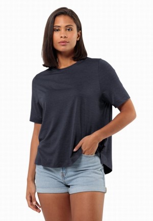 T Shirts Jack Wolfskin Travel Femme Bleu Marine | 87025663