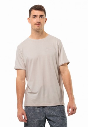 T Shirts Jack Wolfskin Travel Homme Beige | 97081093