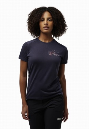 T Shirts Jack Wolfskin Vonnan Graphic Femme Bleu Marine | 87814238