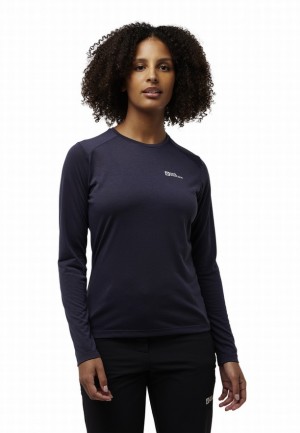 T Shirts Jack Wolfskin Vonnan Ls Femme Bleu Marine | 32745488