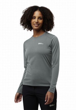 T Shirts Jack Wolfskin Vonnan Ls Femme Grise | 38369864