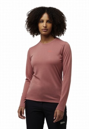 T Shirts Jack Wolfskin Vonnan Ls Femme Rouge | 20623746