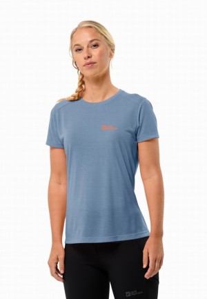 T Shirts Jack Wolfskin Vonnan S/s Femme Bleu | 20690465